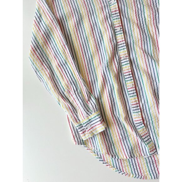 SOLID & STRIPED White Rainbow Cotton Seersucker Oxford Shirt Cover-Up, Size S - Picture 8 of 14